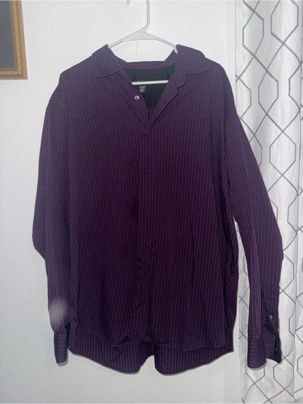 Van Heusen Purple Dress Shirt with Black and Teal Pinstripes